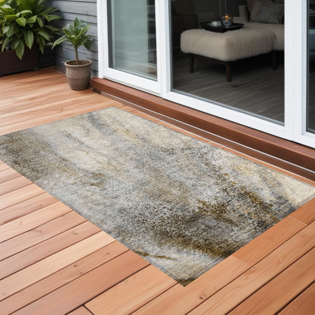 3' X 5' Beige Abstract Washable Non Skid Indoor Outdoor Area Rug