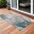 3' X 5' Beige Blue And Gray Abstract Washable Non Skid Indoor Outdoor Area Rug