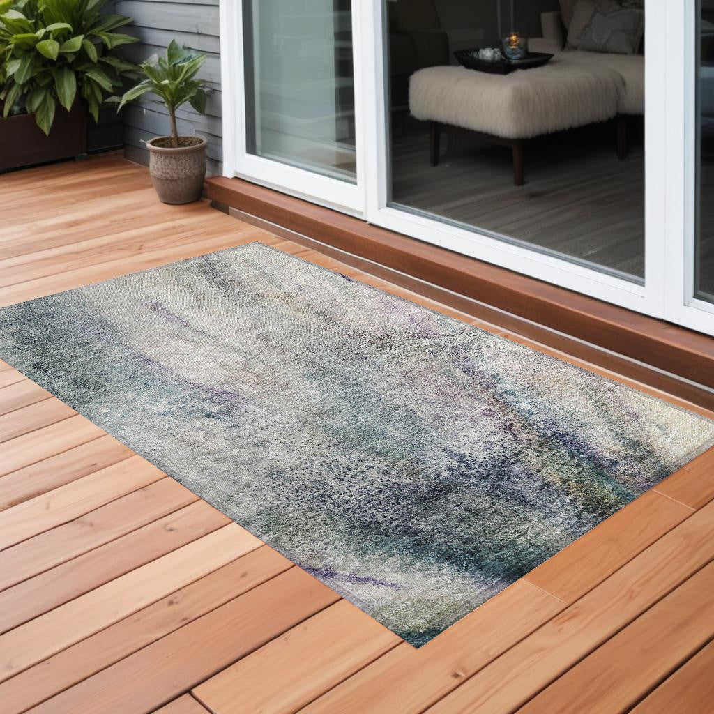 2' X 3' Ivory Abstract Washable Non Skid Indoor Outdoor Area Rug