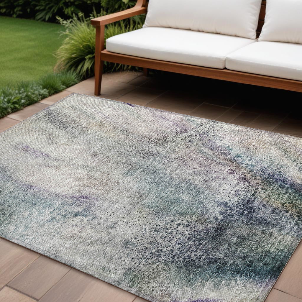 9' X 12' Ivory Abstract Washable Non Skid Indoor Outdoor Area Rug