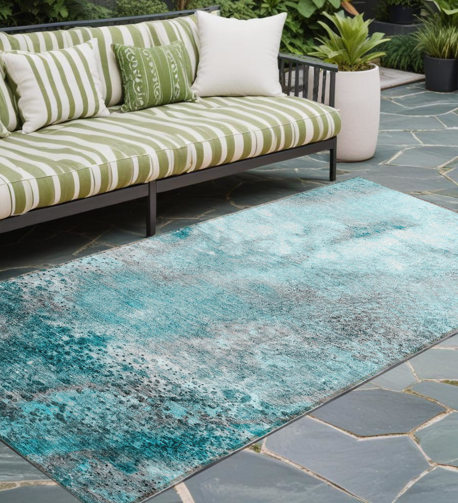 8' Runner Gray And Ivory Abstract Washable Non Skid Indoor Outdoor Runner Rug