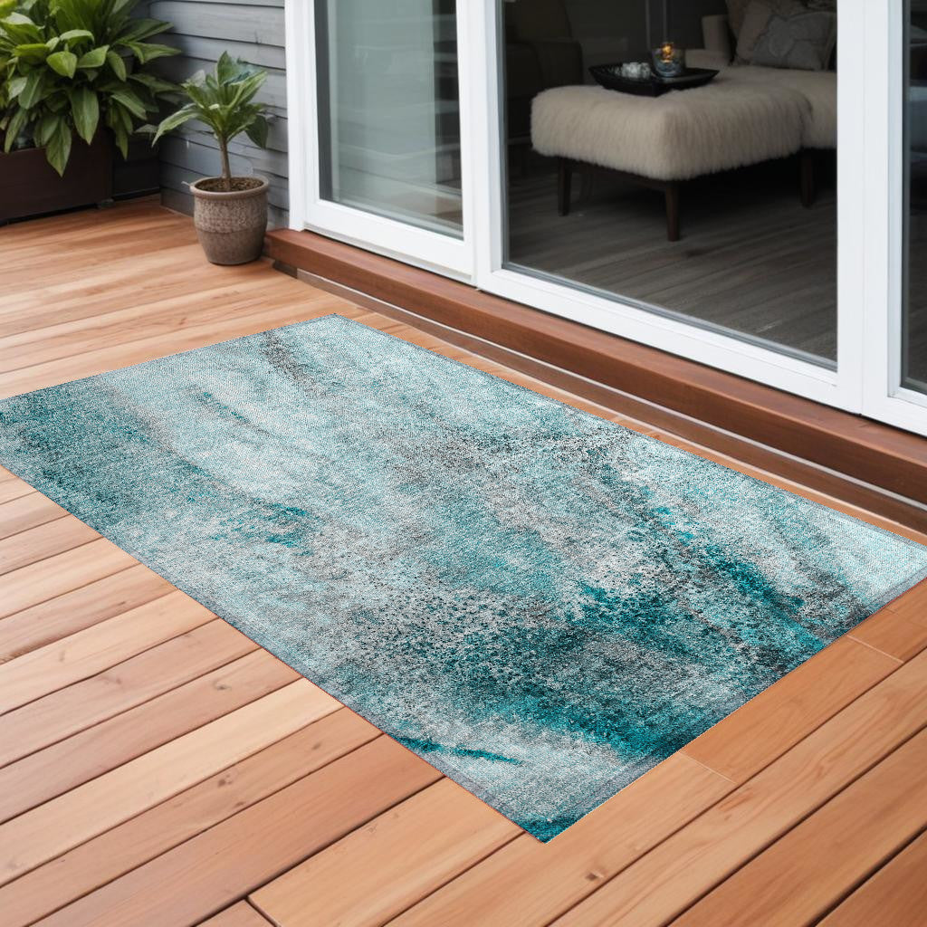 3' X 5' Gray And Ivory Abstract Washable Non Skid Indoor Outdoor Area Rug