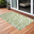2' X 3' Green And White Abstract Washable Non Skid Indoor Outdoor Area Rug