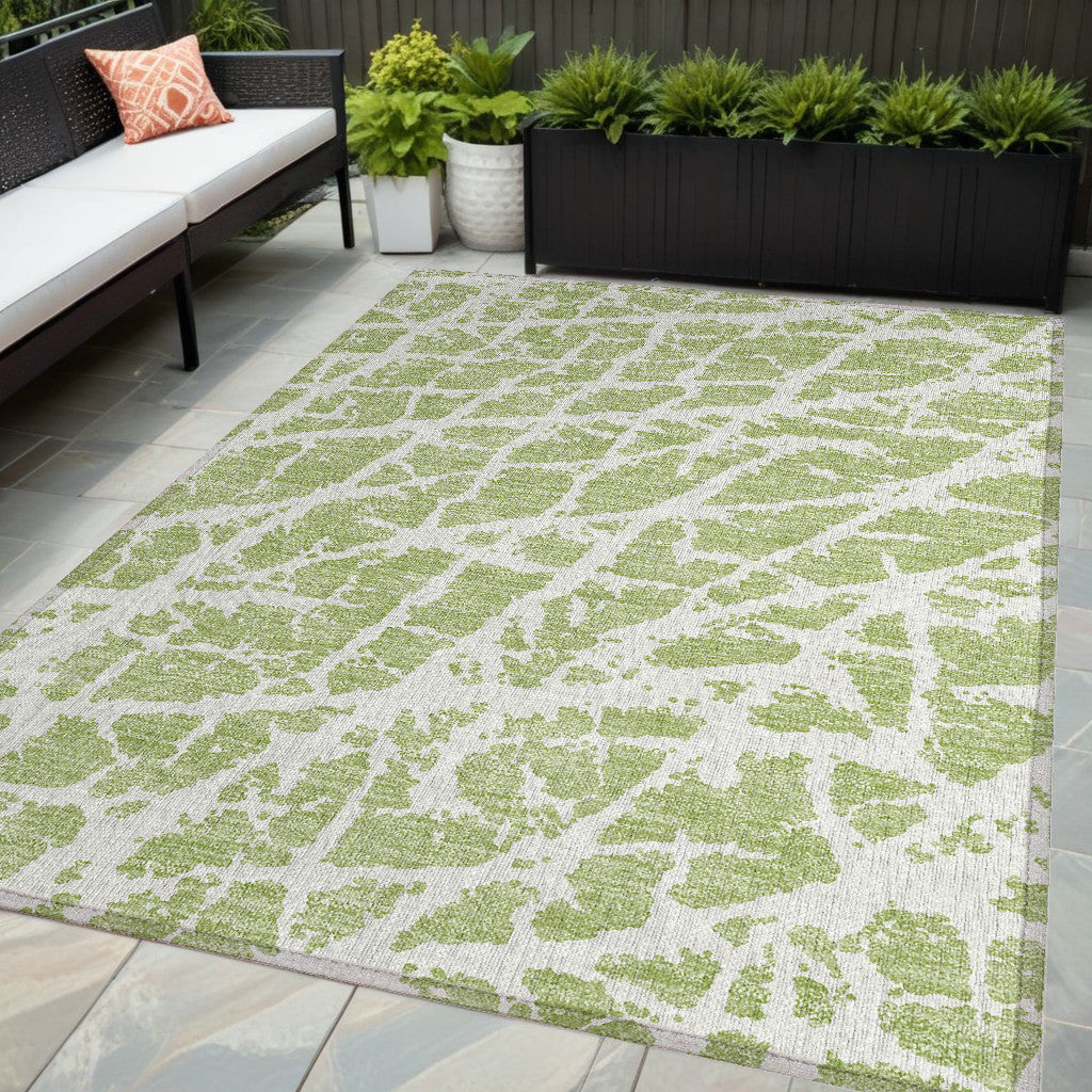 5' X 8' Green And White Abstract Washable Non Skid Indoor Outdoor Area Rug
