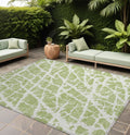 10' X 14' Green And White Abstract Washable Non Skid Indoor Outdoor Area Rug