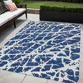 5' X 8' Blue And White Abstract Washable Non Skid Indoor Outdoor Area Rug