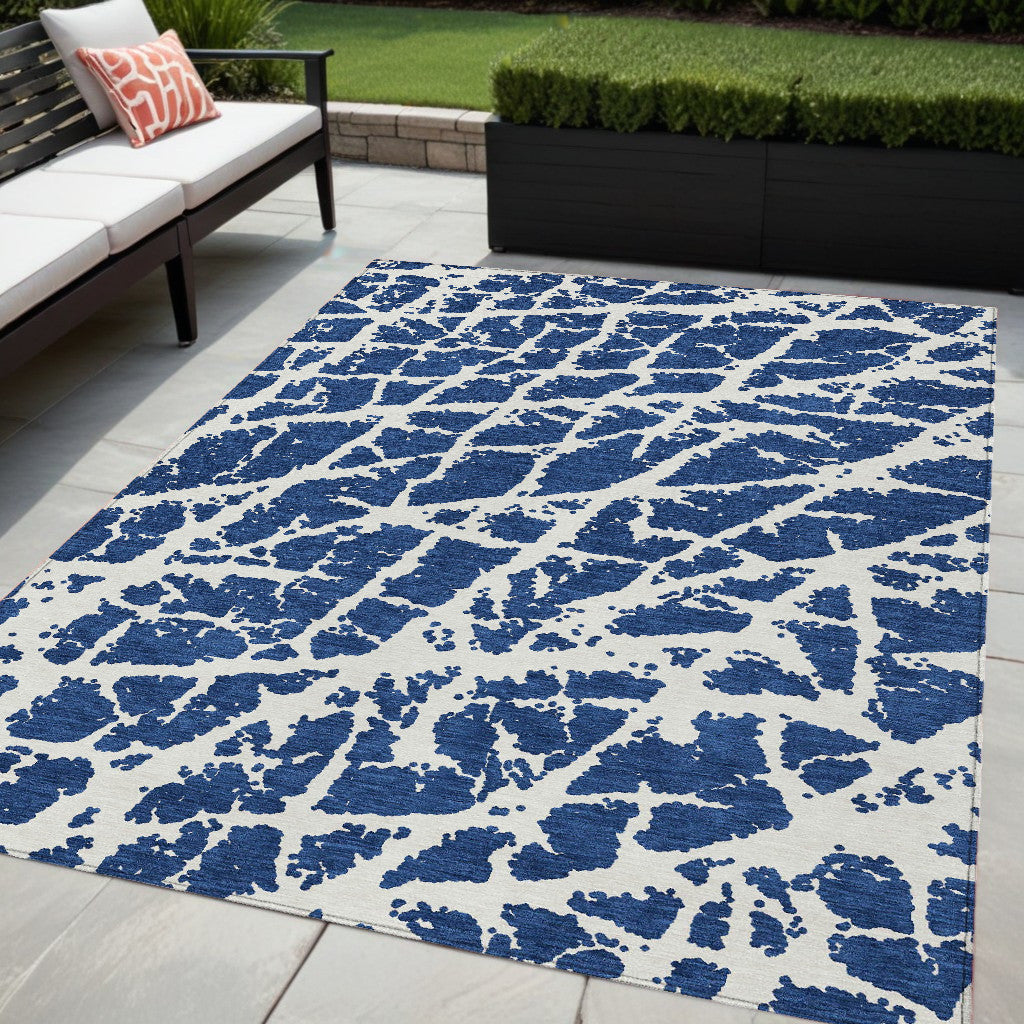 5' X 8' Blue And White Abstract Washable Non Skid Indoor Outdoor Area Rug