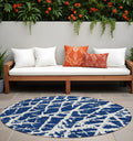 8' Round Blue And White Round Abstract Washable Non Skid Indoor Outdoor Area Rug