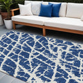 9' X 12' Blue And White Abstract Washable Non Skid Indoor Outdoor Area Rug