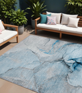 8' X 10' Blue And Ivory Abstract Washable Non Skid Indoor Outdoor Area Rug