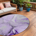 8' Round Purple And Ivory Round Abstract Washable Non Skid Indoor Outdoor Area Rug