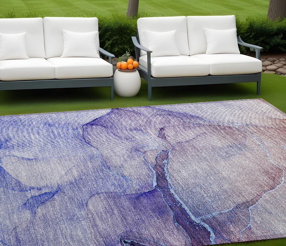 9' X 12' Blue And Brown Abstract Washable Non Skid Indoor Outdoor Area Rug