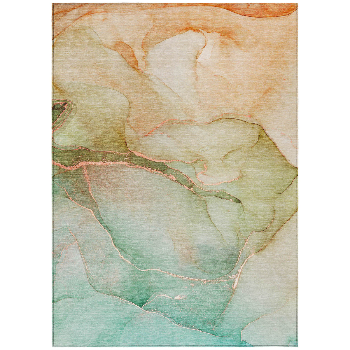 5' X 8' Green And Pink Abstract Washable Non Skid Indoor Outdoor Area Rug