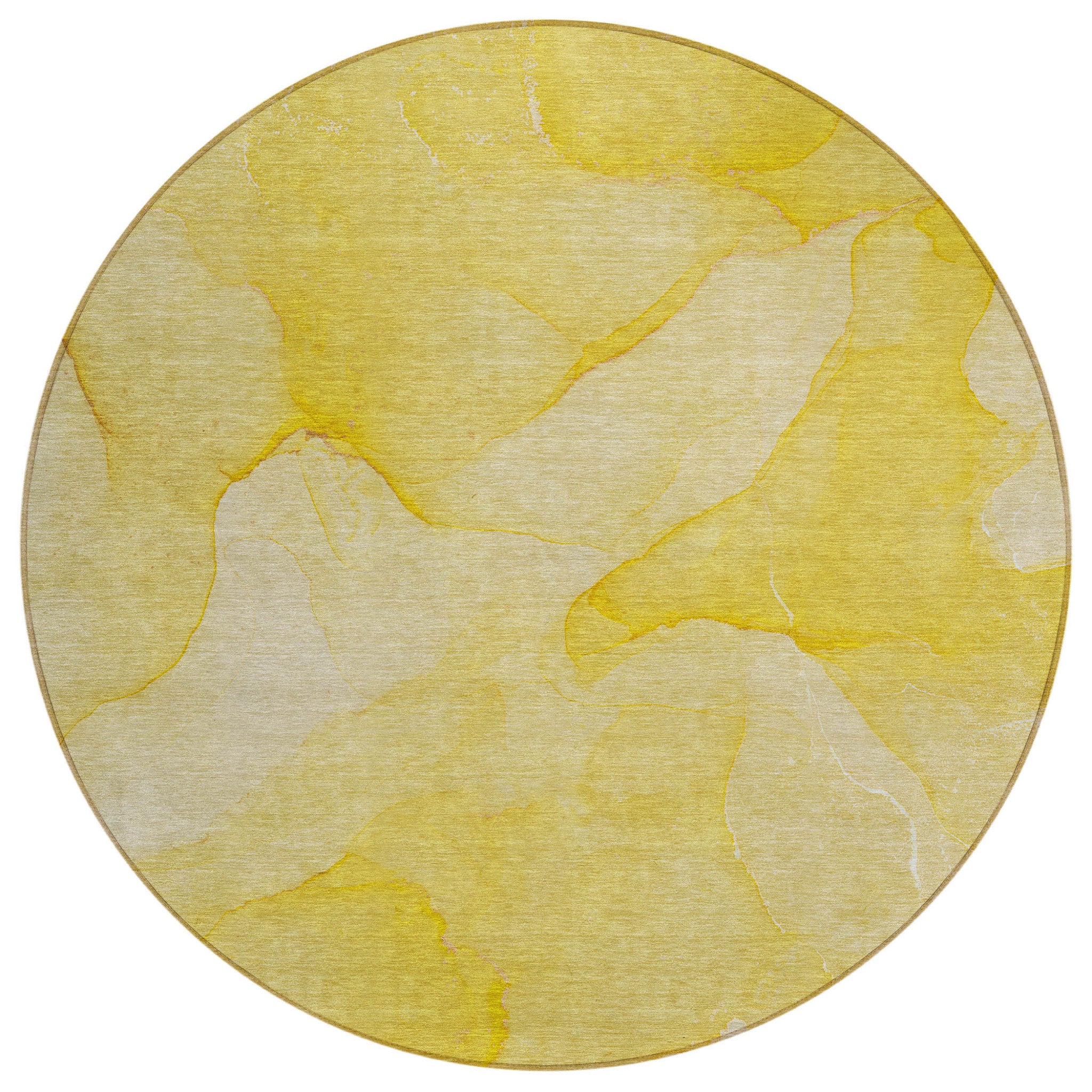 8' Round Gold Abstract Washable Non Skid Indoor Outdoor Area Rug