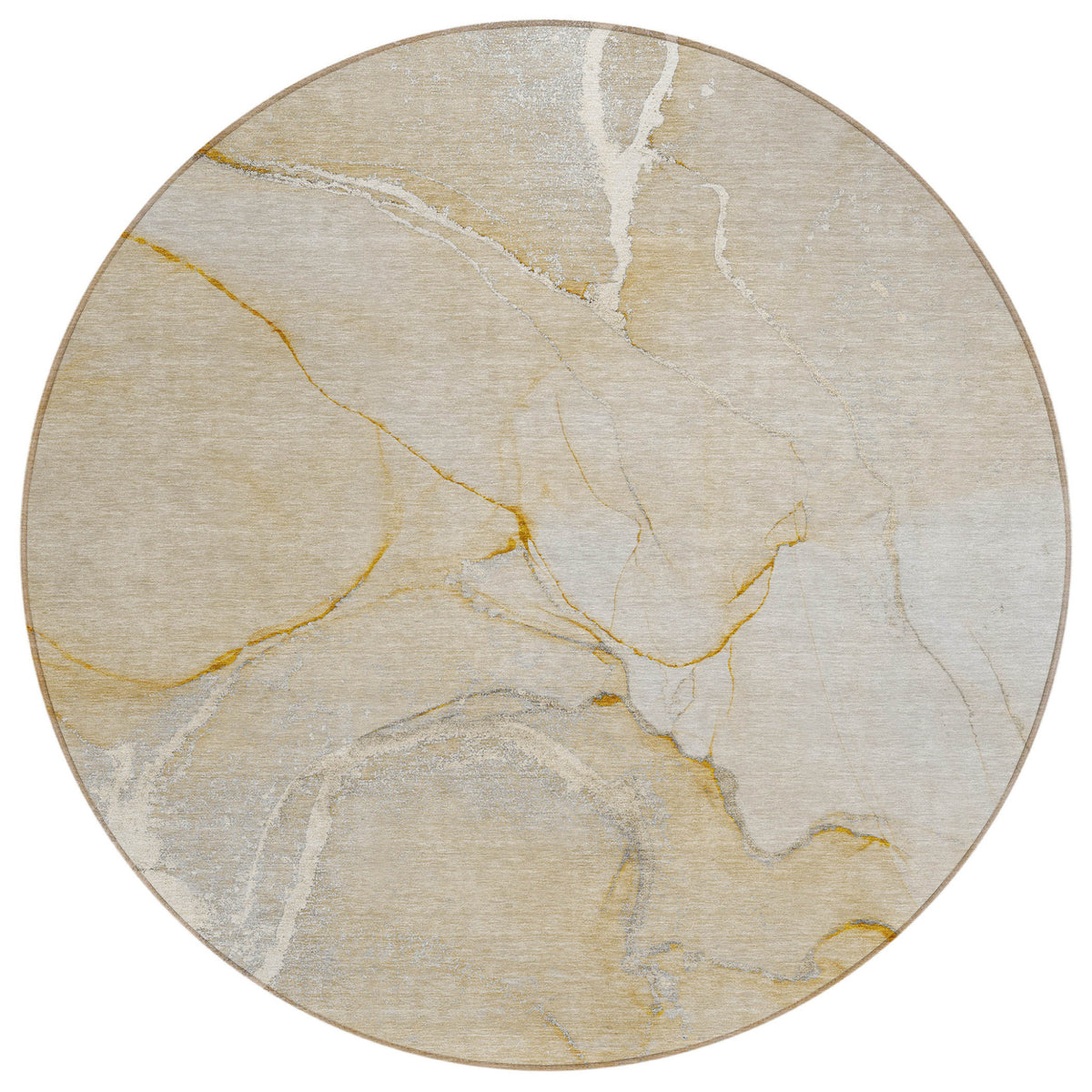 8' Round Beige Abstract Washable Indoor Outdoor Area Rug