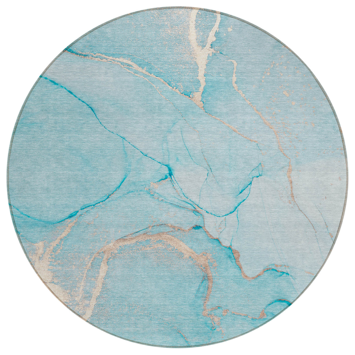 8' X 8' Teal Round Abstract Washable Indoor Outdoor Area Rug