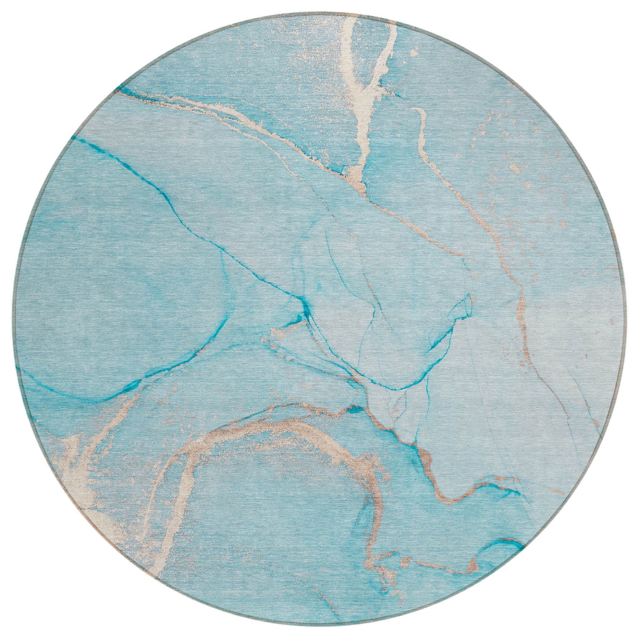 8' X 8' Teal Round Abstract Washable Indoor Outdoor Area Rug