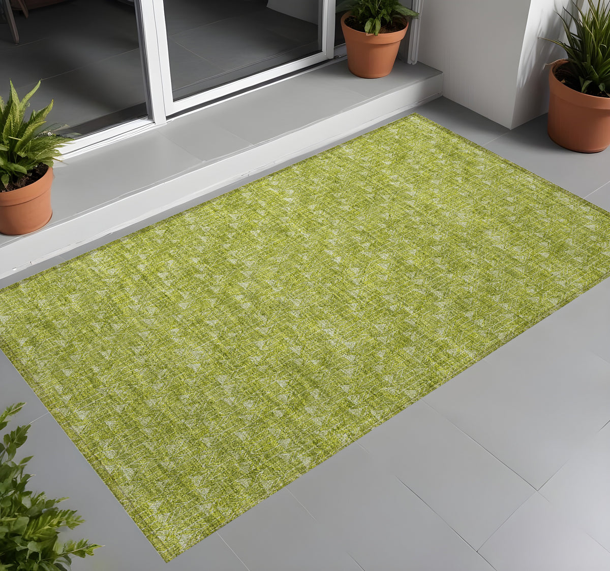 3' X 5' Moss Green Geometric Washable Non Skid Indoor Outdoor Area Rug