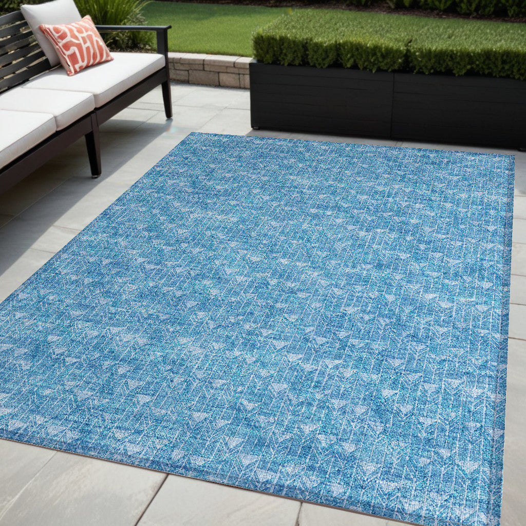 5' X 8' Blue Geometric Washable Non Skid Indoor Outdoor Area Rug