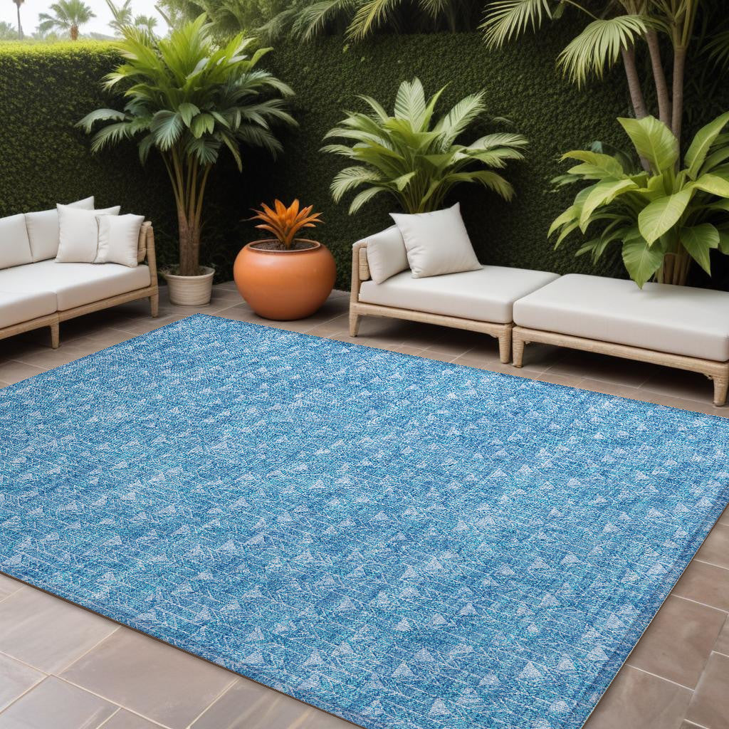 10' X 14' Blue Geometric Washable Non Skid Indoor Outdoor Area Rug
