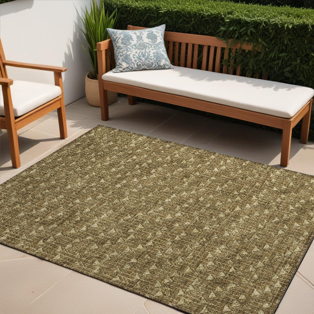 5' X 8' Brown Geometric Washable Non Skid Indoor Outdoor Area Rug