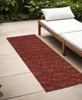 8' Runner Burgundy Geometric Washable Non Skid Indoor Outdoor Runner Rug