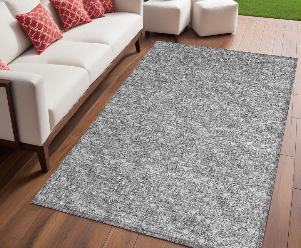 5' X 8' Gray Geometric Washable Non Skid Indoor Outdoor Area Rug