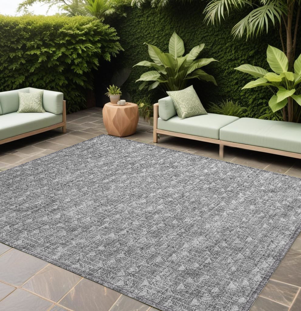 9' X 12' Gray Geometric Washable Non Skid Indoor Outdoor Area Rug