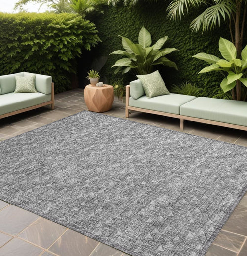 10' X 14' Gray Geometric Washable Non Skid Indoor Outdoor Area Rug
