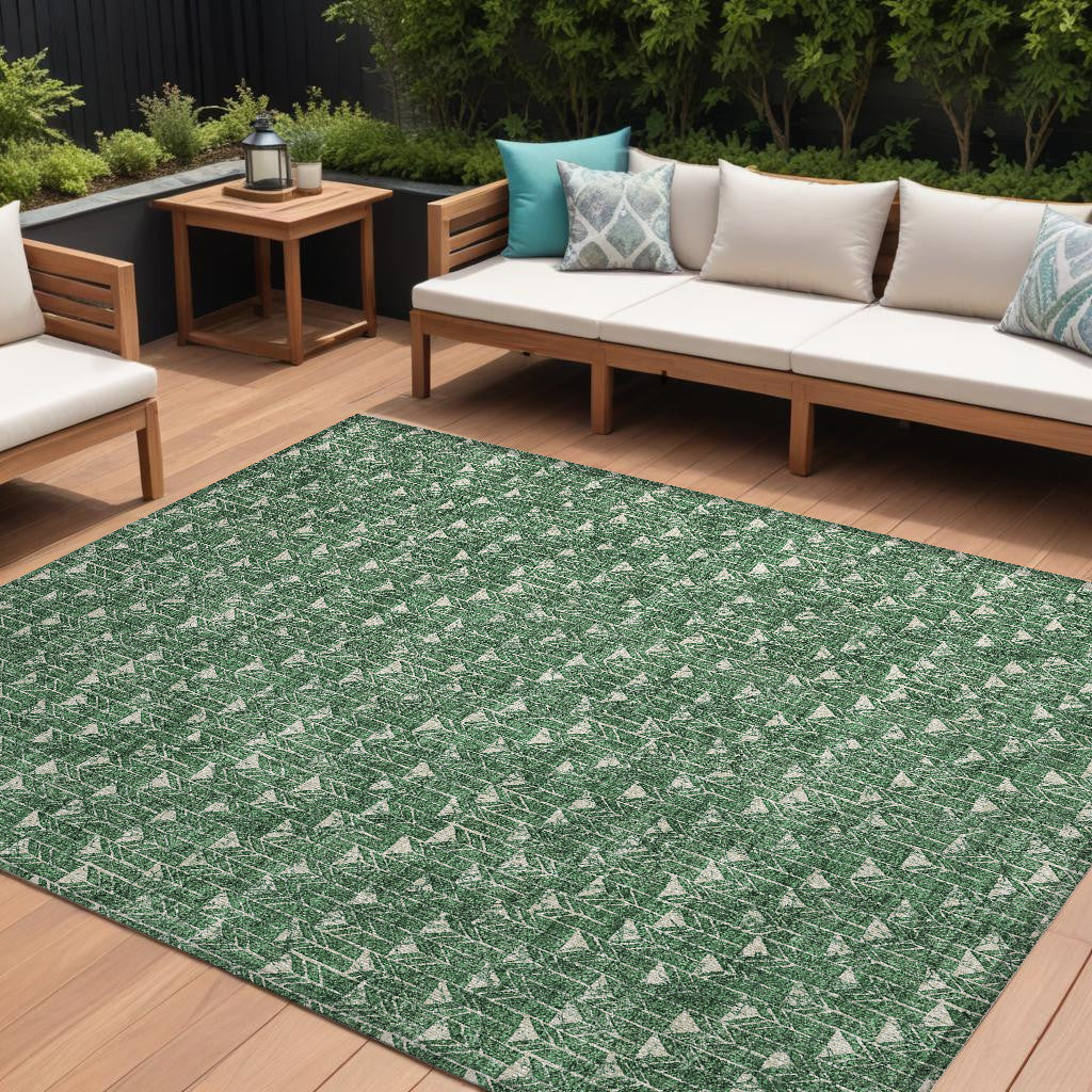 10' X 14' Sage Geometric Washable Non Skid Indoor Outdoor Area Rug
