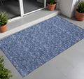 3' X 5' Navy Blue Geometric Washable Non Skid Indoor Outdoor Area Rug