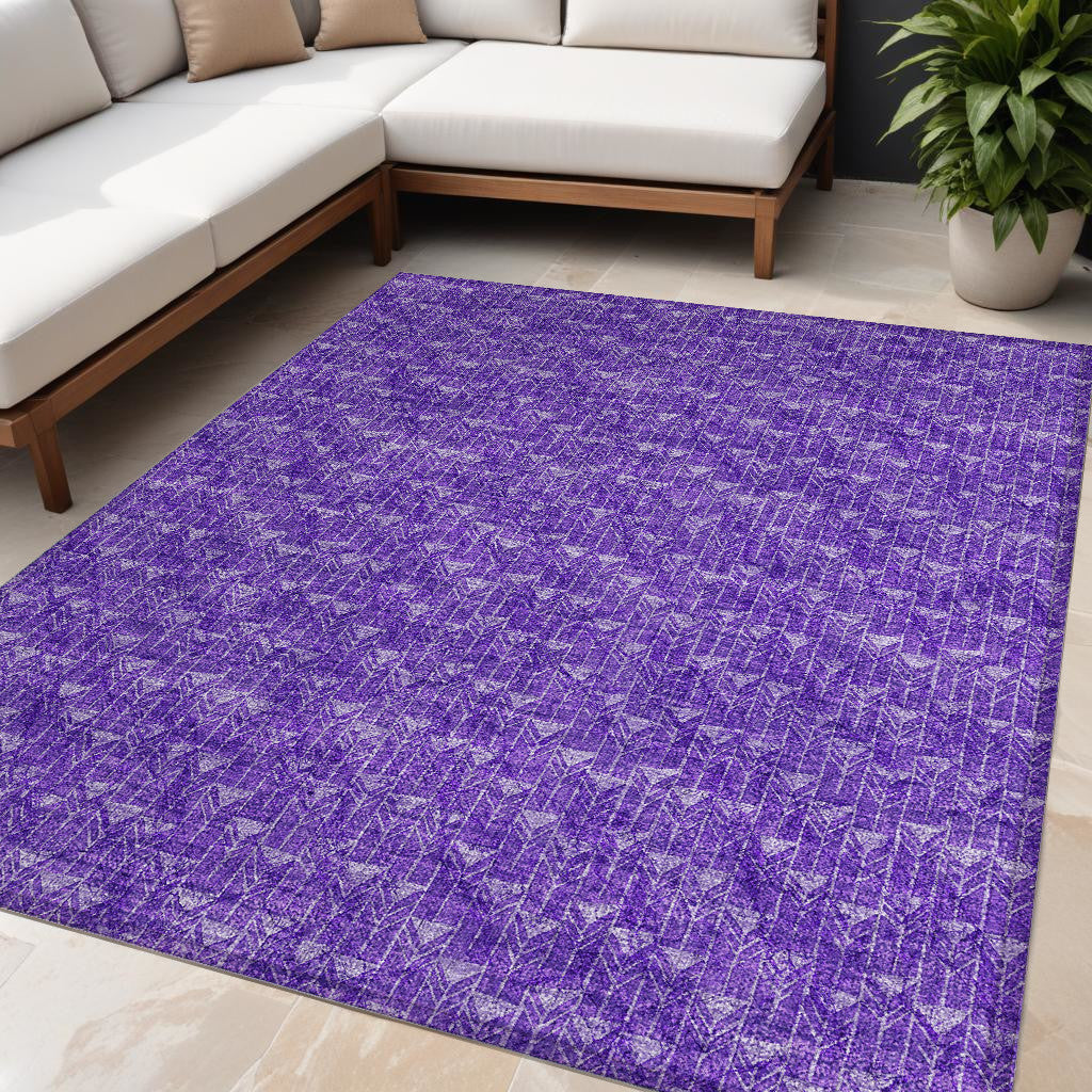 5' X 8' Purple Geometric Washable Non Skid Indoor Outdoor Area Rug