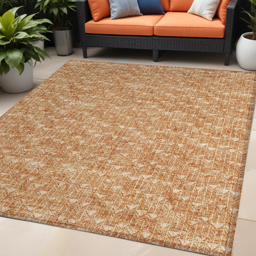 5' X 8' Bronze Geometric Washable Non Skid Indoor Outdoor Area Rug