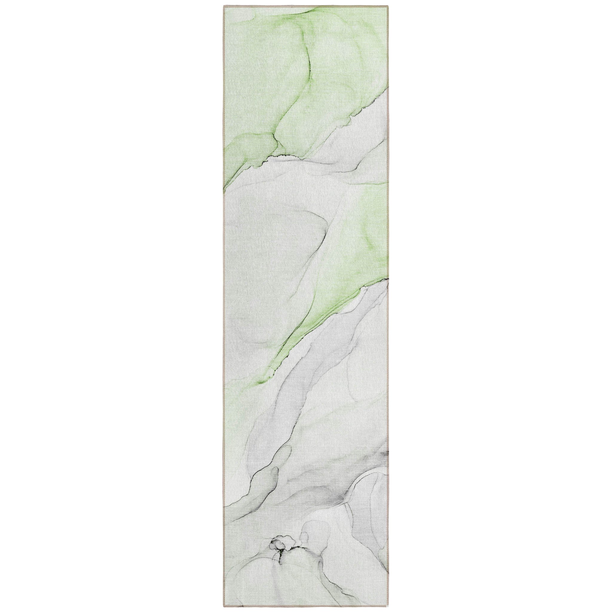 2' X 8' Green Abstract Washable Indoor Outdoor Runner Rug