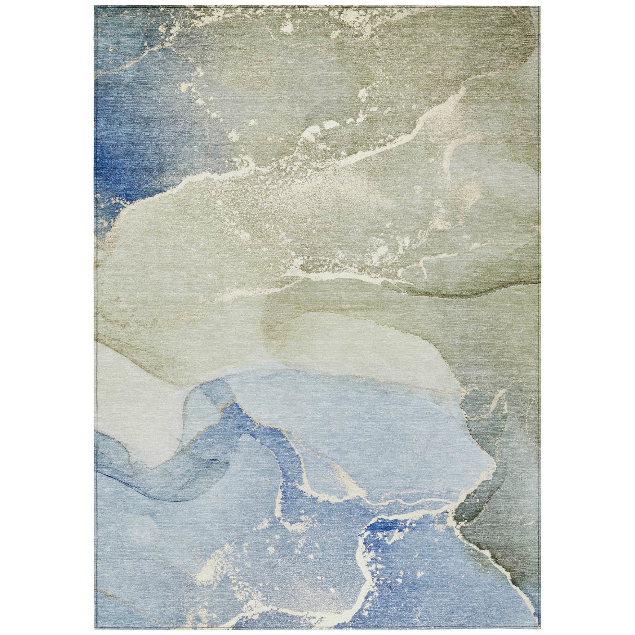 8' X 10' Blue And Green Abstract Washable Indoor Outdoor Area Rug