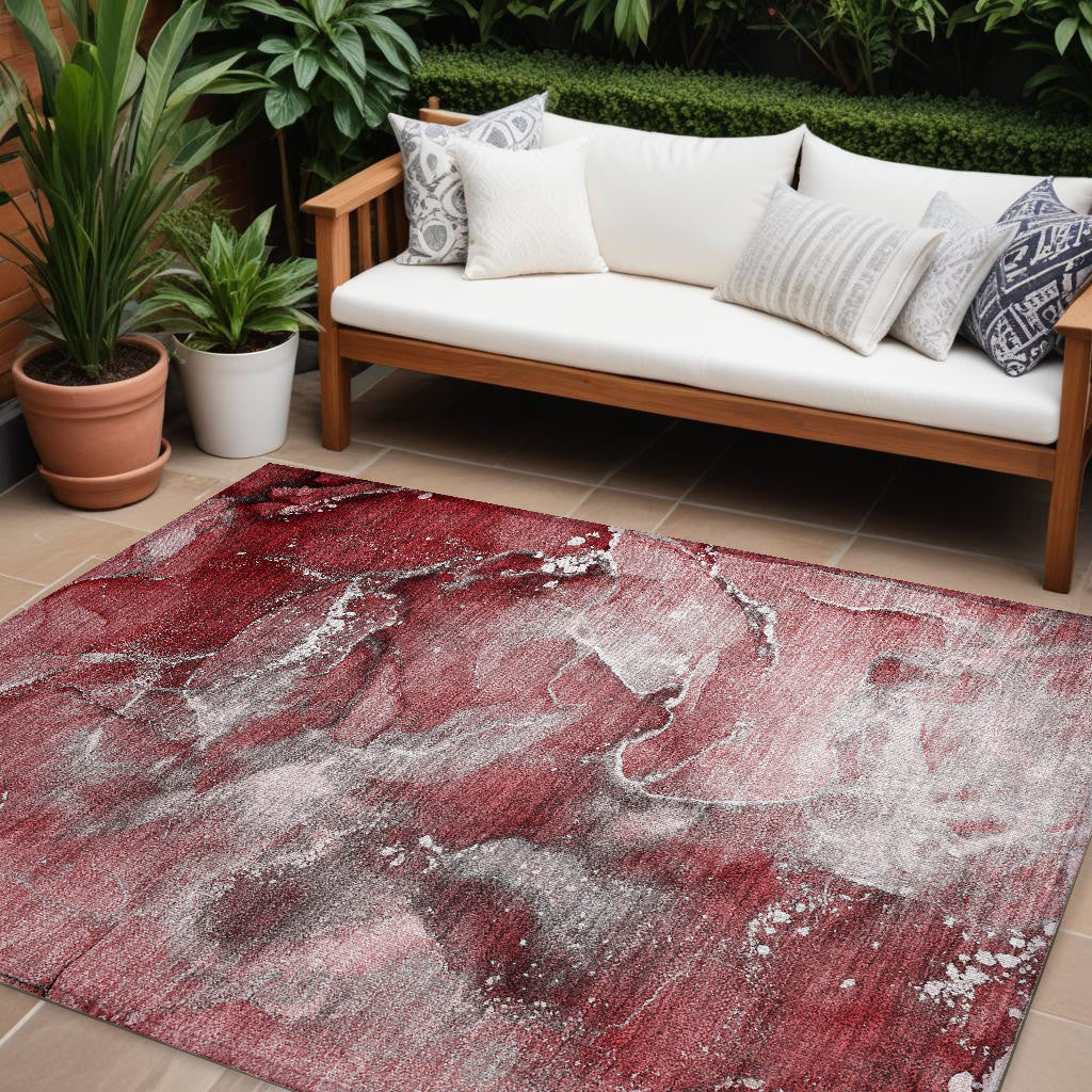 9' X 12' Merlot Abstract Washable Non Skid Indoor Outdoor Area Rug