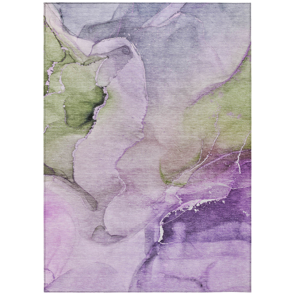 5' X 8' Purple And Green Abstract Washable Indoor Outdoor Area Rug