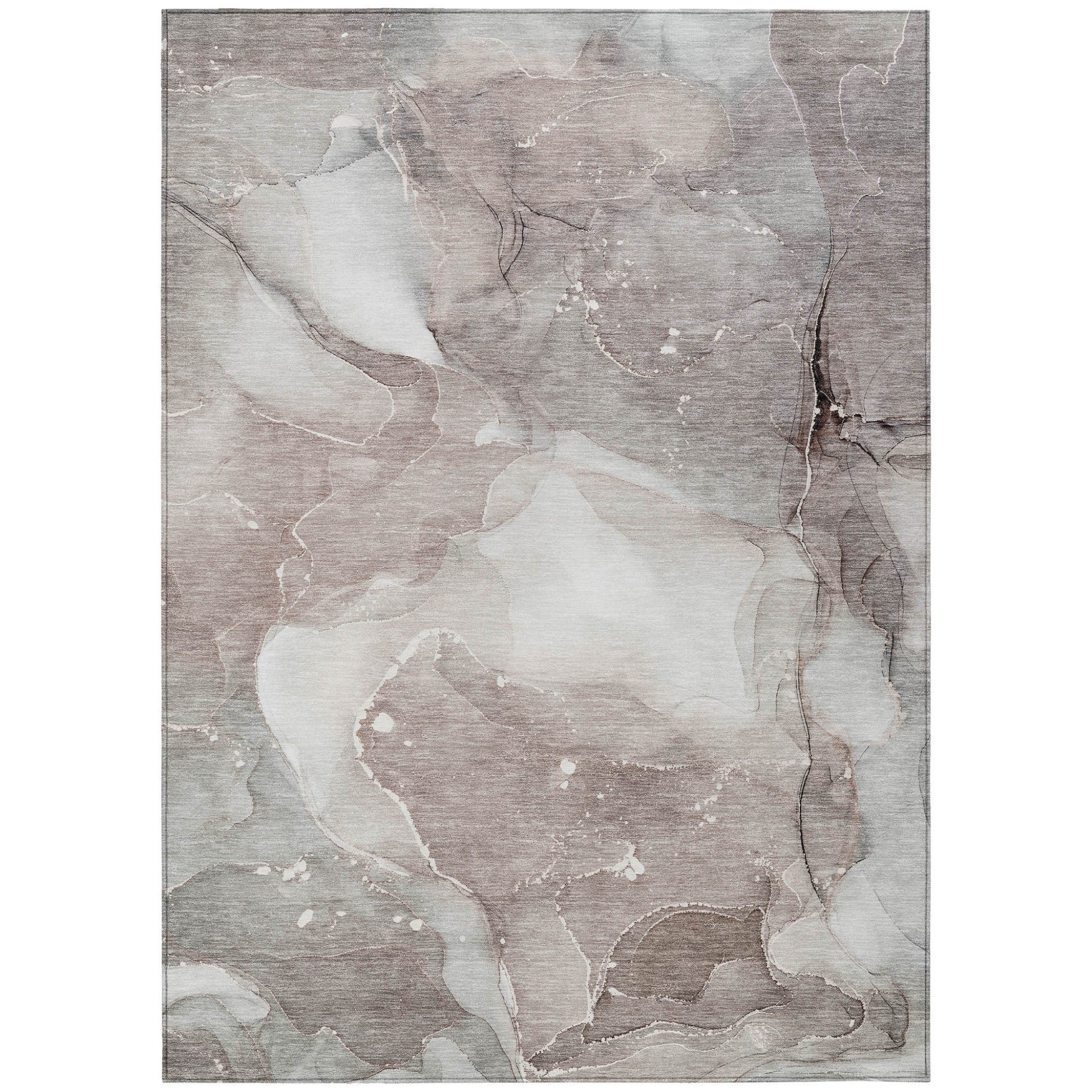 9' X 12' Taupe Abstract Washable Indoor Outdoor Area Rug