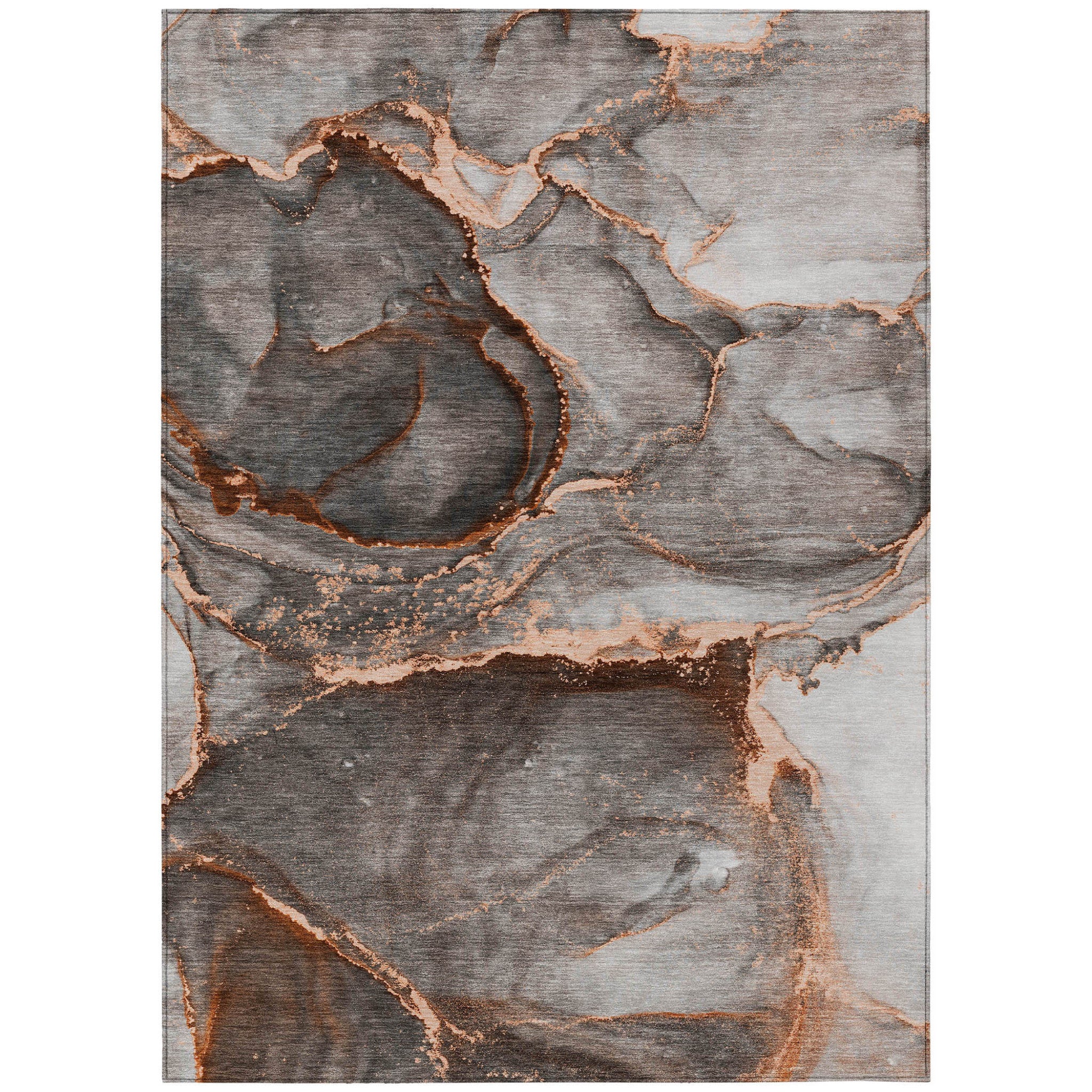 9' X 12' Peach Abstract Washable Non Skid Indoor Outdoor Area Rug