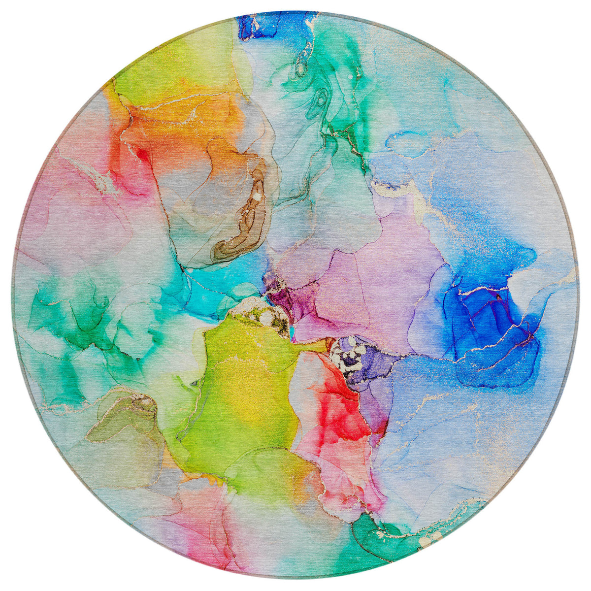 8' X 8' Blue Pink And Green Round Abstract Washable Indoor Outdoor Area Rug