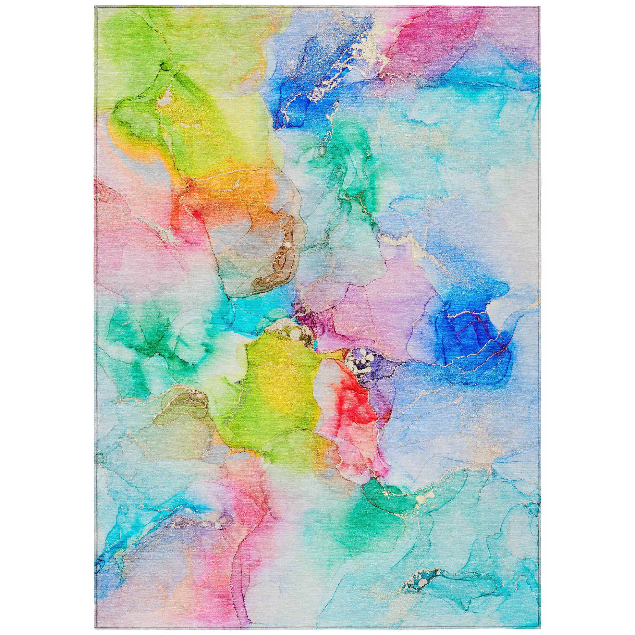 8' X 10' Blue Pink And Green Abstract Washable Indoor Outdoor Area Rug