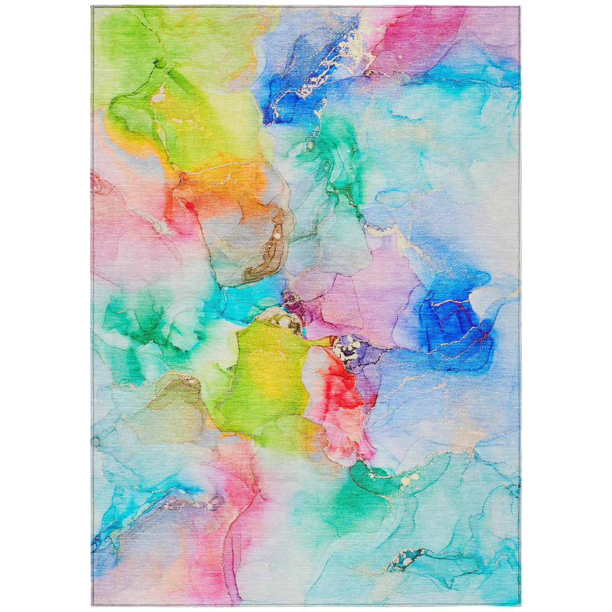 9' X 12' Blue Pink And Green Abstract Washable Indoor Outdoor Area Rug