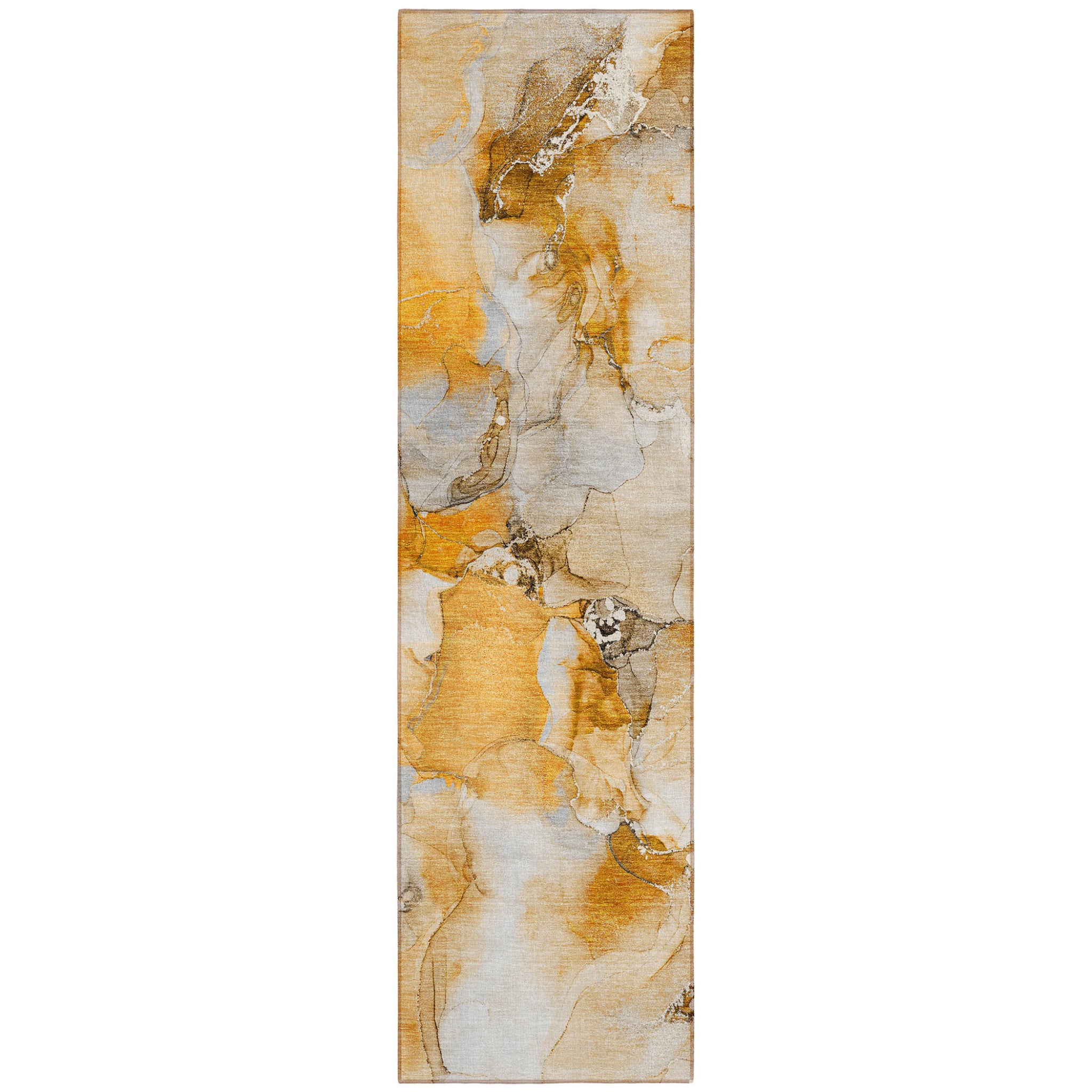 8' Runner Orange And Ivory Abstract Washable Non Skid Indoor Outdoor Runner Rug
