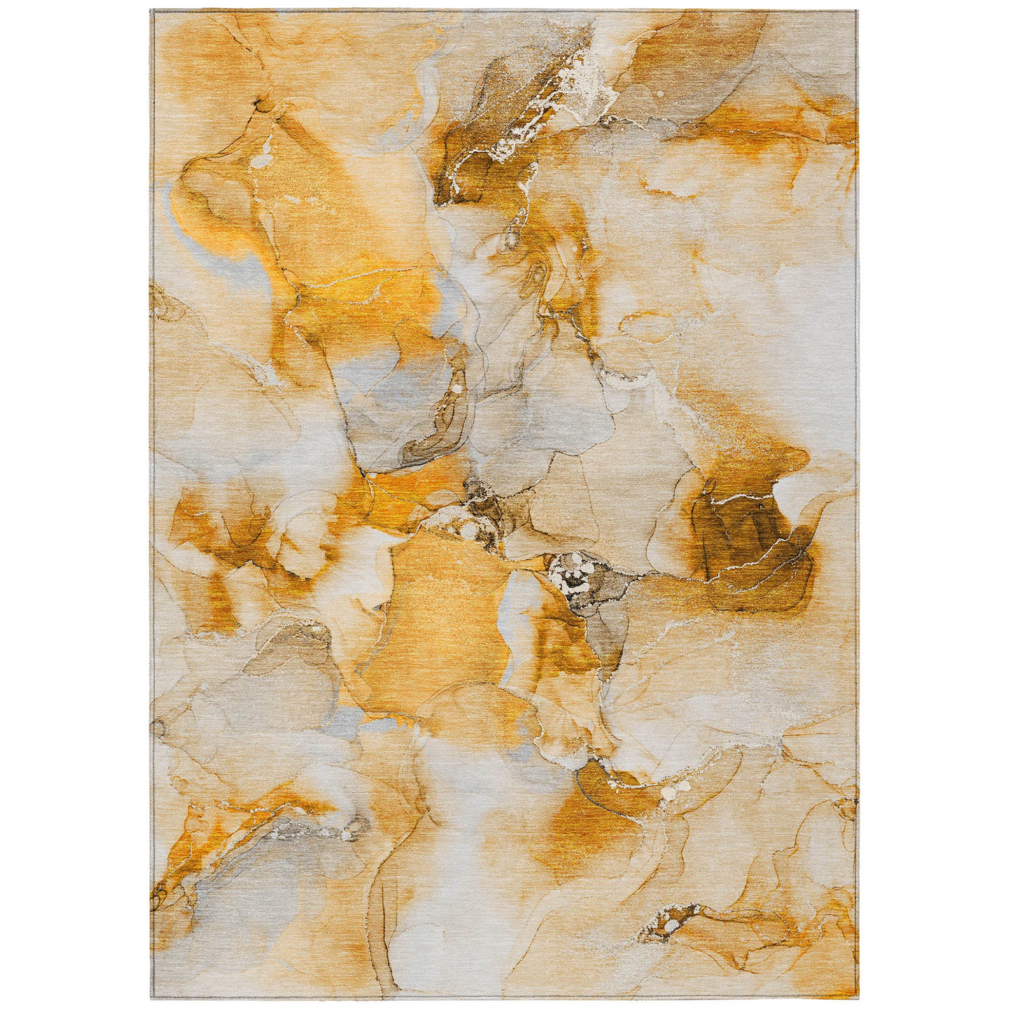 10' X 14' Orange And Ivory Abstract Washable Non Skid Indoor Outdoor Area Rug