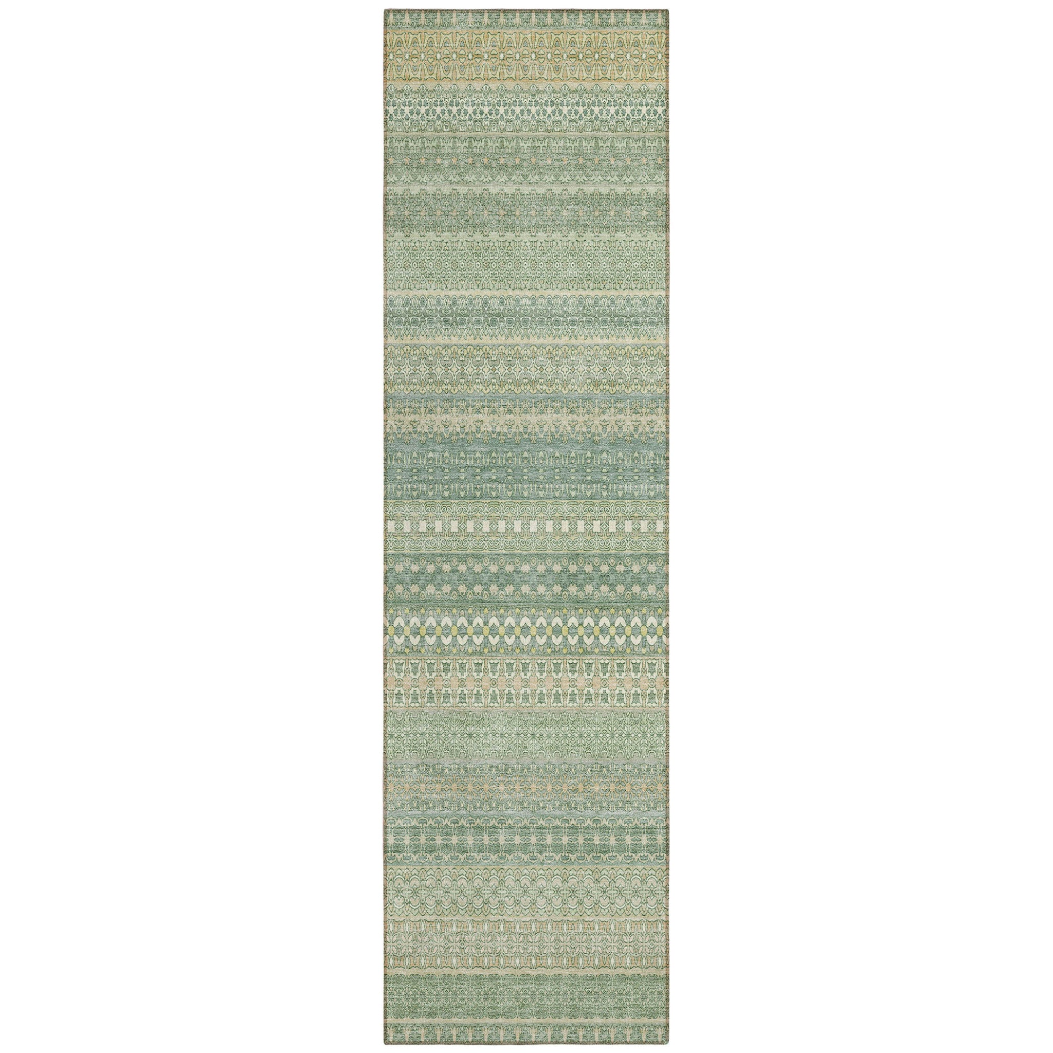 8' Runner Artichoke Green Striped Washable Non Skid Indoor Outdoor Runner Rug