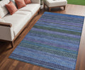 5' X 8' Blue And Green Striped Washable Non Skid Indoor Outdoor Area Rug