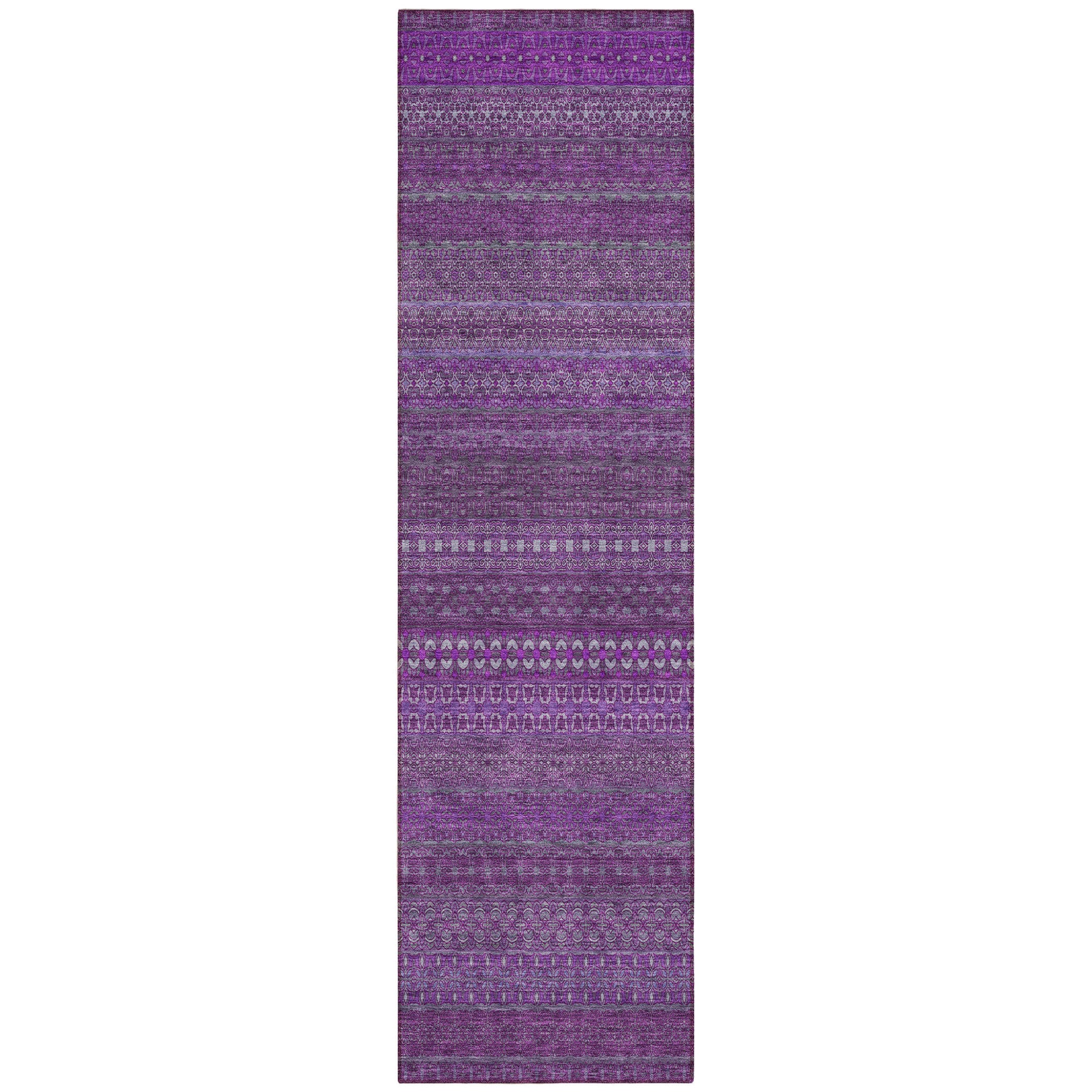 8' Runner Eggplant Striped Washable Non Skid Indoor Outdoor Runner Rug