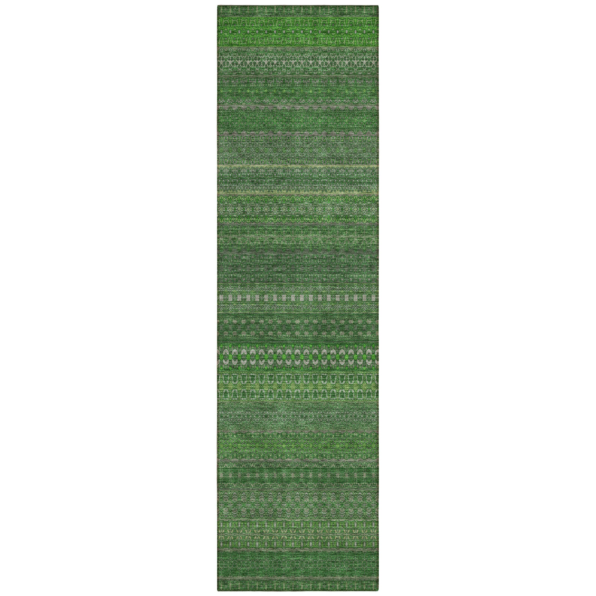 8' Runner Fern Green Striped Washable Non Skid Indoor Outdoor Runner Rug