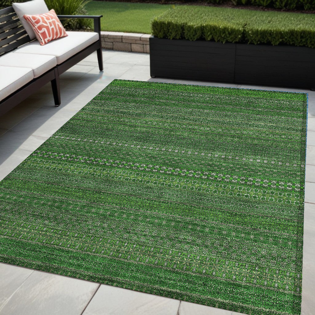 5' X 8' Fern Green Striped Washable Non Skid Indoor Outdoor Area Rug