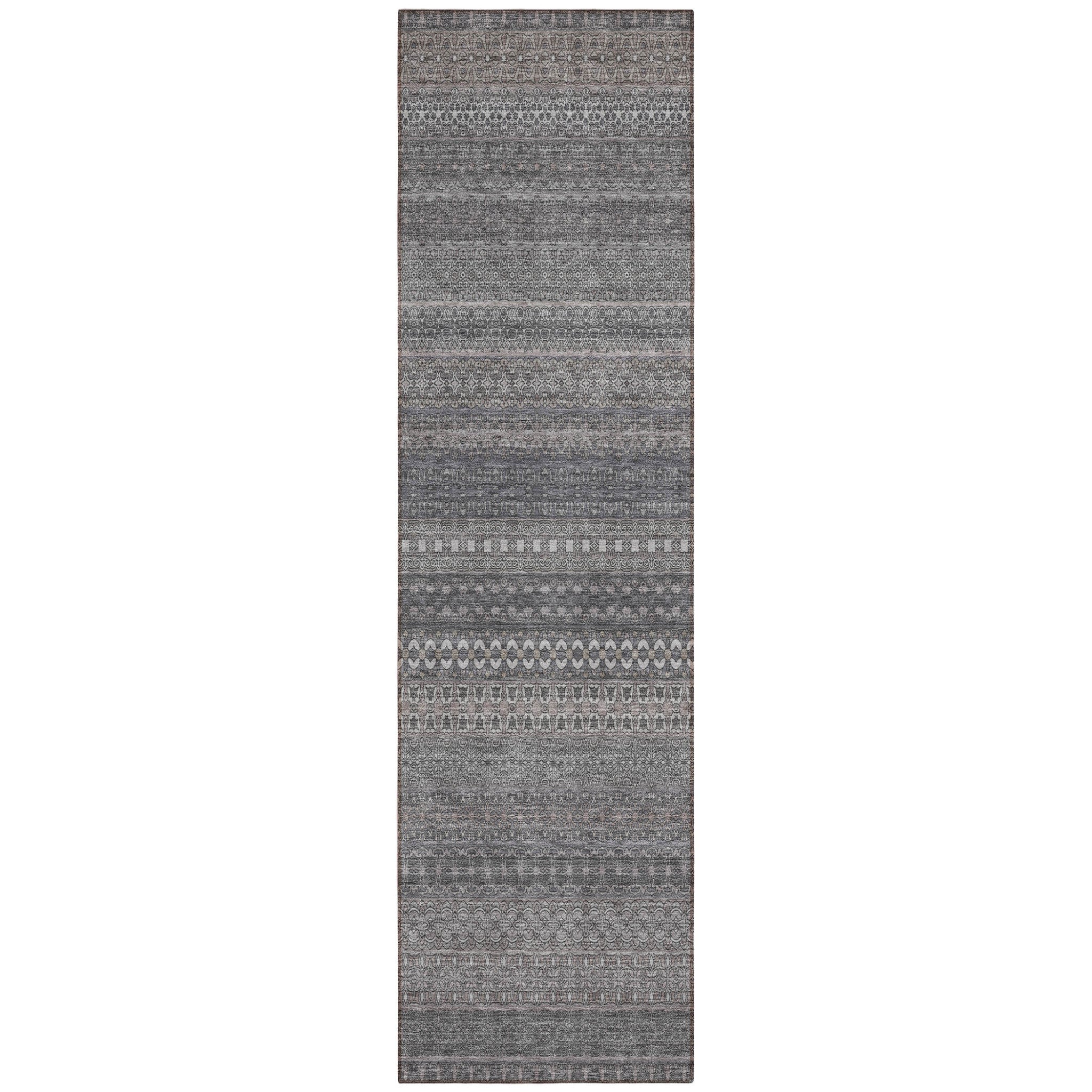 8' Runner Gray Striped Washable Non Skid Indoor Outdoor Runner Rug